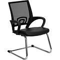 Flash Furniture Leather Office Side Chair With Black Mesh Back and Sled Base, Black