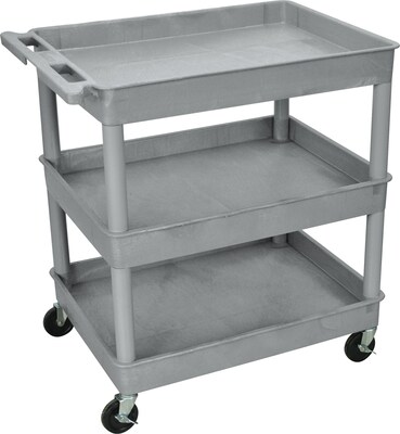 Luxor® TC Series 37 1/4(H) 3 Shelves Large Tub Cart, Gray