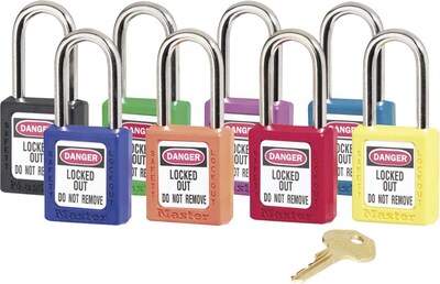Master Lock® 410 Safety Series™ Lightweight Xenoy Thermoplastic Safety Padlock, 6 Pin, Orange