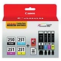 Canon 250/251 Black/Cyan/Magenta/Yellow Standard Yield Ink Cartridges w/ Photo Paper, 4/Pack   (6497