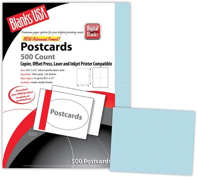Blanks/USA® Bristol Digital Postcard,  5 1/2 x 4 1/4, Blue, 125/Pack