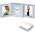 Natico Polished Silver Metal Tri Fold Alarm Clock With Double Frame