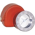 Natico Travel Alarm Clock With Leather Case, Chrome