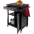 Winsome Timber Wood Kitchen Cart With Wainscot Panel, 1-Drawer, Black