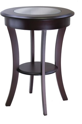 Winsome Cassie 27 x 20 x 20 Composite Wood Round Accent Table With Glass, Cappuccino