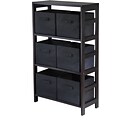 Winsome Capri Wood 3-Section M Storage Shelf With 6 Foldable Fabric Baskets, Espresso/Black