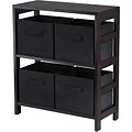 Winsome Capri Wood 2-Section M Storage Shelf With 4 Foldable Fabric Baskets, Espresso/Black