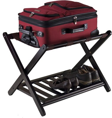 Winsome Reese Wood Foldable Luggage Rack With Shelf, Dark Espresso