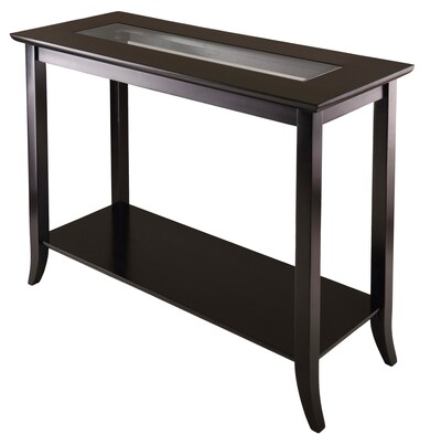 Winsome Genoa 29.92 x 40 x 16.34 Wood Console Table With Glass and Shelf, Dark Brown