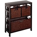 Winsome Leo Wood 4-Pc Shelf With 1 Large and 2 Small Rattan Baskets, Espresso (92649)