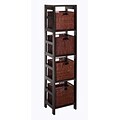 Winsome Leo Wood 5-Pc Storage Shelf With 4 Small Rattan Baskets; Dark Espresso