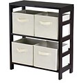 Winsome Capri Wood 2-Section M Storage Shelf With 4 Foldable Fabric Baskets, Espresso/Beige
