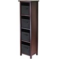 Winsome Verona Wood 4-Section N Storage Shelf With 4 Foldable Fabric Baskets, Walnut/Black