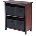Winsome Verona Wood 2-Section M Storage Shelf With 4 Foldable Fabric Baskets, Walnut/Black
