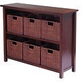 Winsome Milan Wood 7-Pc Storage Shelf With 6 Small Foldable Rattan Baskets, Antique Walnut, 3/Pack