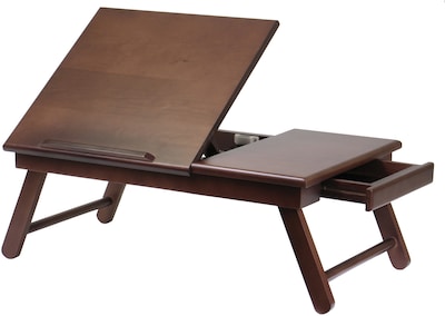 Winsome Flip Top Lap Desk With Drawer and Foldable Legs, Antique Walnut
