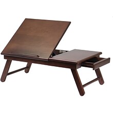 Winsome Flip Top Lap Desk With Drawer and Foldable Legs, Antique Walnut