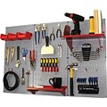 Wall Control 4 Metal Pegboard Standard Workbench Kit, Gray Tool Board and Red Accessories