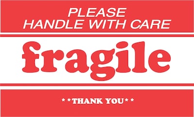 Decker Tape Fragile/Please Handle with Care/Thank You Label, 2 x 3, 500/Roll (DL1271B)
