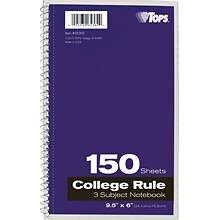 Oxford 3-Subject Notebook, 6 x 9 1/2, College Ruled, 150 Sheets, Assorted Colors (65362)