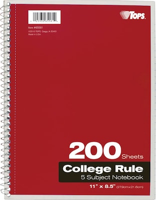 Oxford 5-Subject Subject Notebooks, 8.5 x 11, College Ruled, 200 Sheets, Each (65581)