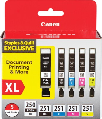5-Pack Ink Cartridges – Compatible With Canon PGI-250 XL & CLI-251 XL – For MG7120, MG7520, IP8720, IP7220, MG5420