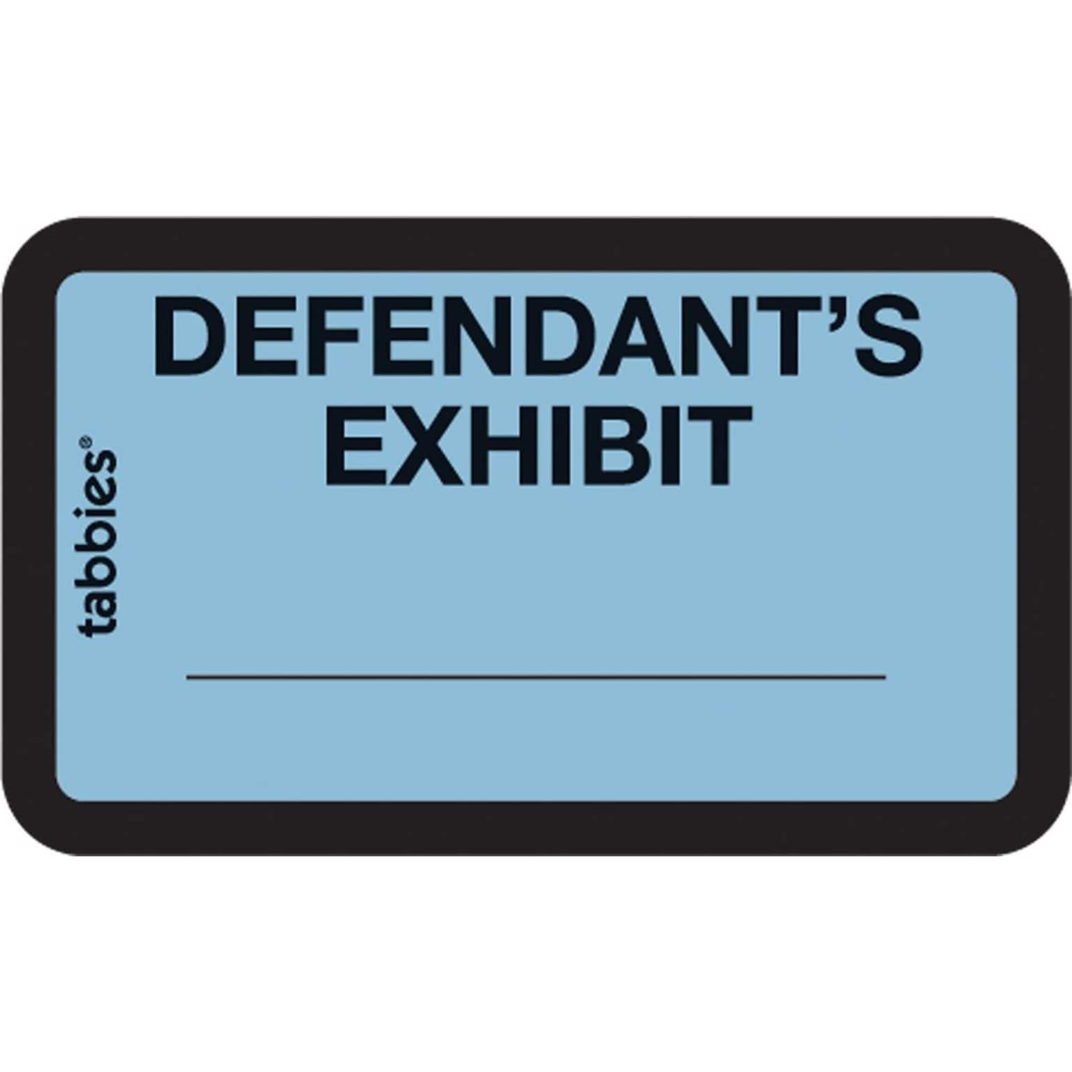 Tabbies Pre-Printed Labels - Defendants Exhibit, Self-Adhesive, 1x1-5/8, Blue, 252 Labels/Pack (58093)