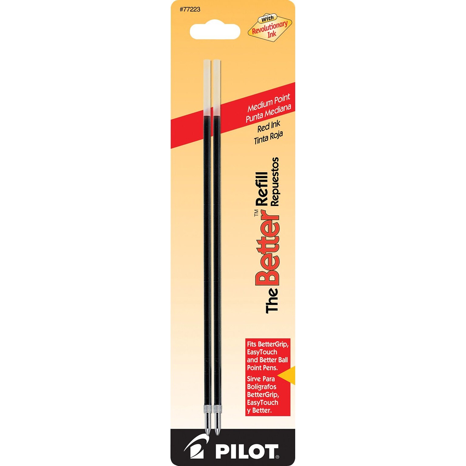 Pilot Better Ballpoint Pen Refill, Medium Tip, Red Ink, 2/Pack (77223)