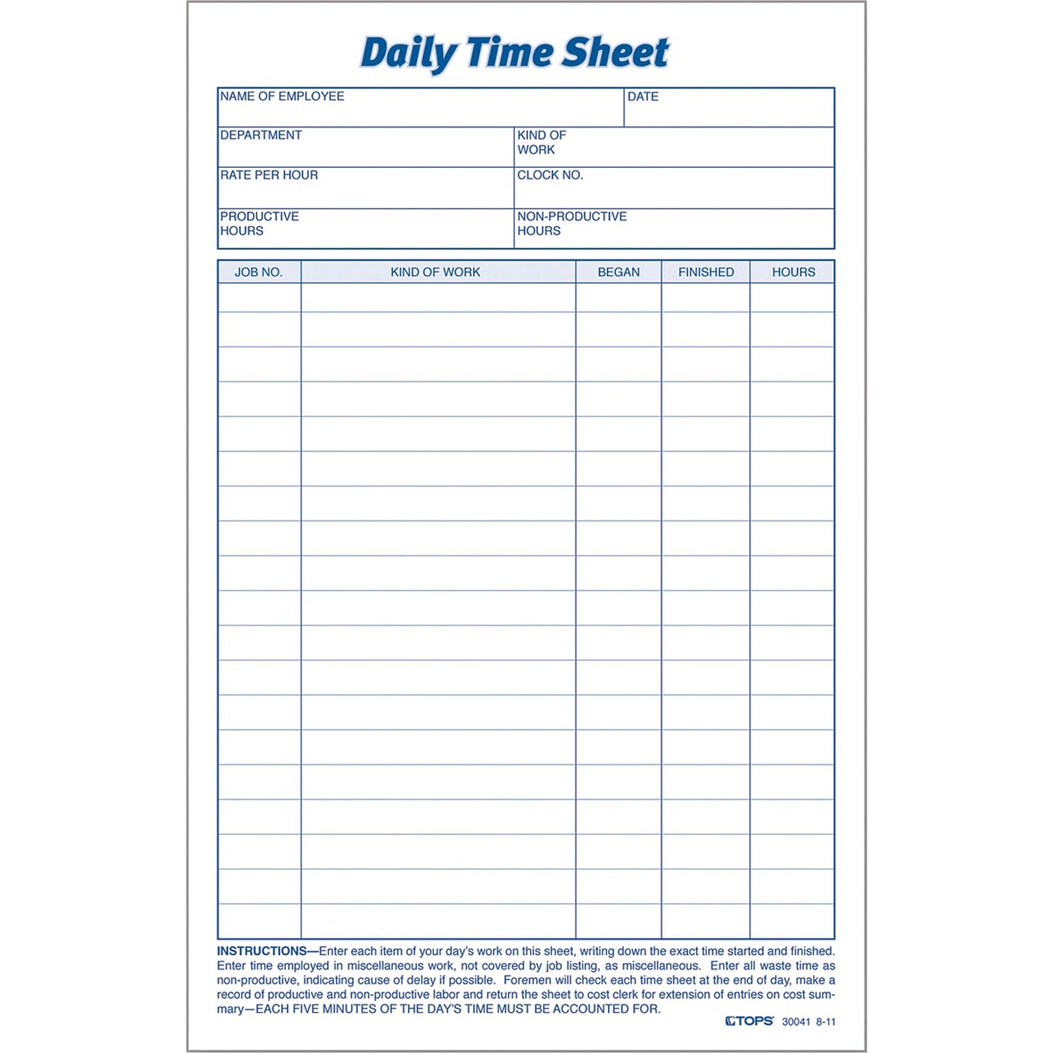 TOPS® Daily Time Sheet Time Cards, 8 1/2 x 5 1/2, 100/Pad, 2/Pack