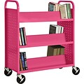Sandusky® 46H x 39W x 19D Steel Double Sided Sloped Book Truck, 6 Shelf, Pink