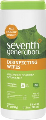 Seventh Generation Disinfecting Wipes, Lemon Scent, 35 Wipes/Container (22812)
