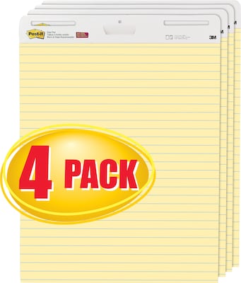 Post-it® Self-Stick Easel Pad Value Pack, 30 Sheets, Ruled, Yellow, 30H x 25W, 4/Pk