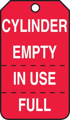 Accuform 5 3/4 x 3 1/4 PF-Cardstock Cylinder Tag CYLINDER EMPTY IN.., White On Red, 25/Pack (MGT