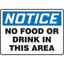 Accuform 7 x 10 Adhesive Vinyl Housekeeping Sign NOTICE NO FOOD.., Blue/Black On White (MHSK801V