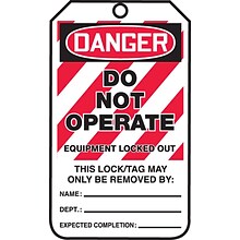 Accuform 5 3/4 x 3 1/4 PF-Cardstock Lockout Tag DANGER..LOCKED OUT, Red/Black On White, 25/Pack