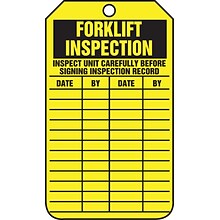 Accuform 5 3/4 x 3 1/4 PF-Cardstock Status Tags FORKLIFT.., Black On Yellow, 25/Pack (TRS305CTP)