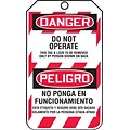 Accuform Signs® 5 3/4 x 3 1/4 PF-Cardstock Bilingual Lockout Tag DANGER DO.., Red/Black On White