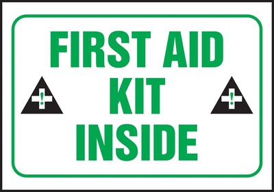 Accuform 3 1/2 x 5 Adhesive Vinyl Safety Label FIRST AID.., Green/Black On White, 5/Pack (LFSD50