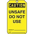 Accuform Signs® 5 3/4 x 3 1/4 RP-Plastic Safety Tags CAUTION UNSAFE.., Black On Yellow