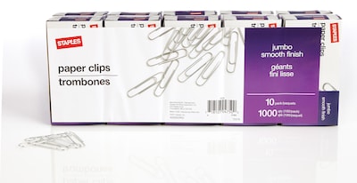 Staples® Paper Clips, Jumbo, Smooth, 10,000/Carton