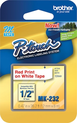 Brother P-touch M-K232 Label Maker Tape, 1/2 x 26-2/10, Red on White (M-K232)