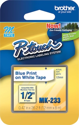 Brother P-touch M-K233 Label Maker Tape, 1/2 x 26-2/10, Blue on White (M-K233)