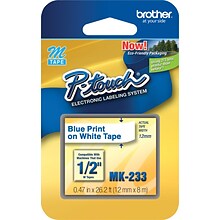 Brother P-touch M-K233 Label Maker Tape, 1/2 x 26-2/10, Blue on White (M-K233)