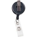 Swivel-Back Clip-On Retractable ID Reel with Badge Holder, Black, 12/PK