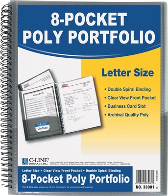 C-Line 8-Pocket Poly Portfolio, Letter Size, Smoke (CLI33081)