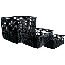 Advantus Plastic Weave Bins in 3 Sizes, Black, 3/Pack (AVT40329)