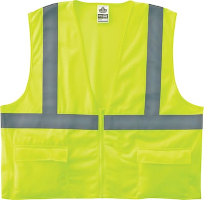 Ergodyne GloWear 8225Z High Visibility Sleeveless Safety Vest, ANSI Class R2, Lime, 2XL/3XL (21167)