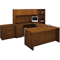 Bestar® Embassy Collection in Tuscany Brown; U-Shaped Workstation w/ Hutch, 2 Pedestals & File