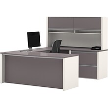 Bestar Connexion Collection 71 U-Shaped Desk with Oversize Pedestal and Hutch, Sandstone/Slate (938