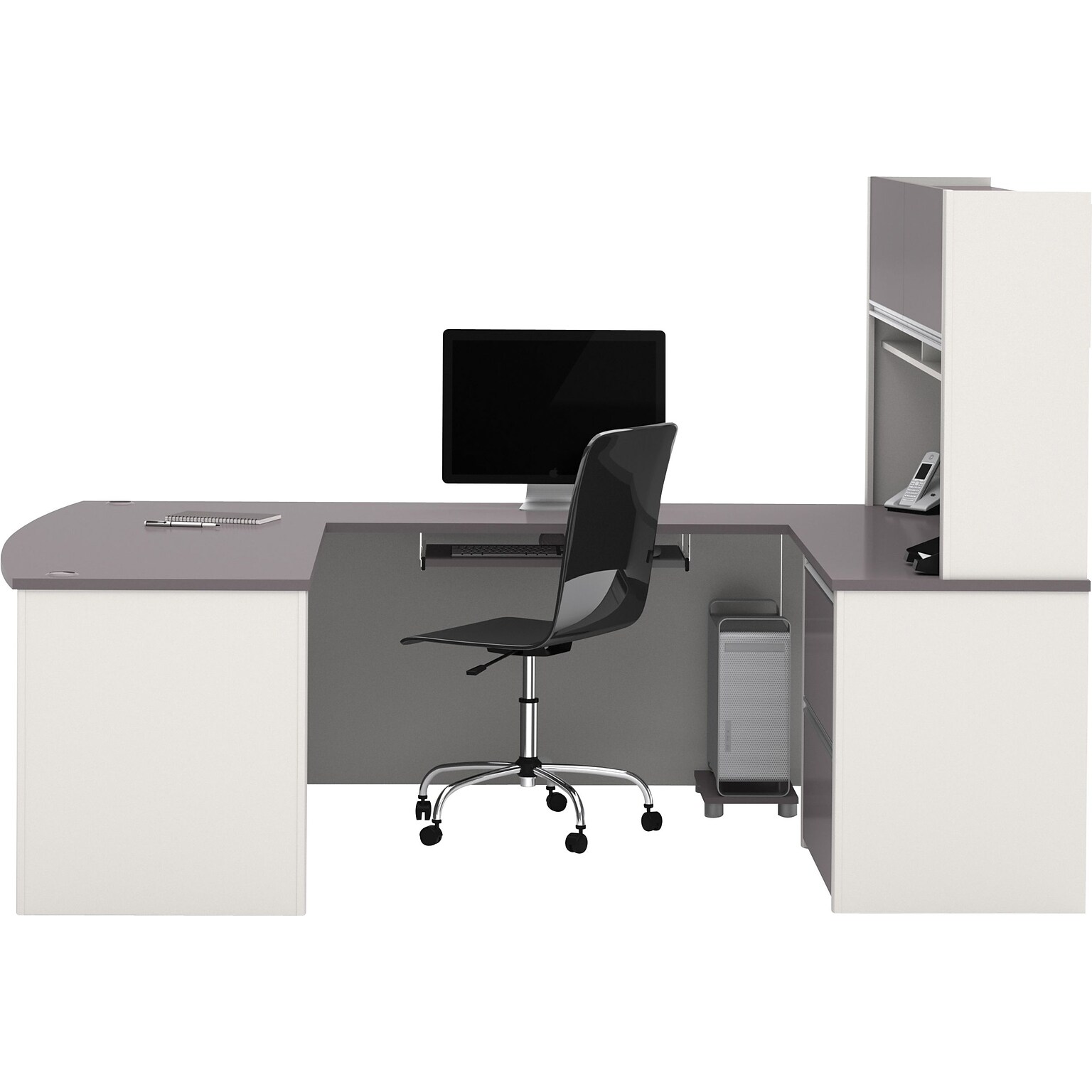Bestar Connexion Collection 71 U-Shaped Desk with Oversize Pedestal and Hutch, Sandstone/Slate (93863-59)